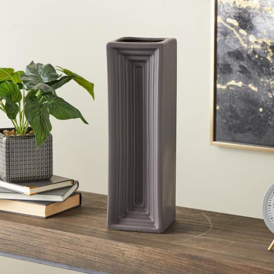 18" Black Ceramic Rectangular Decorative Vase